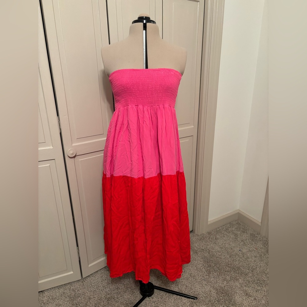 Main Strip Strapless Pink and Red Dress
